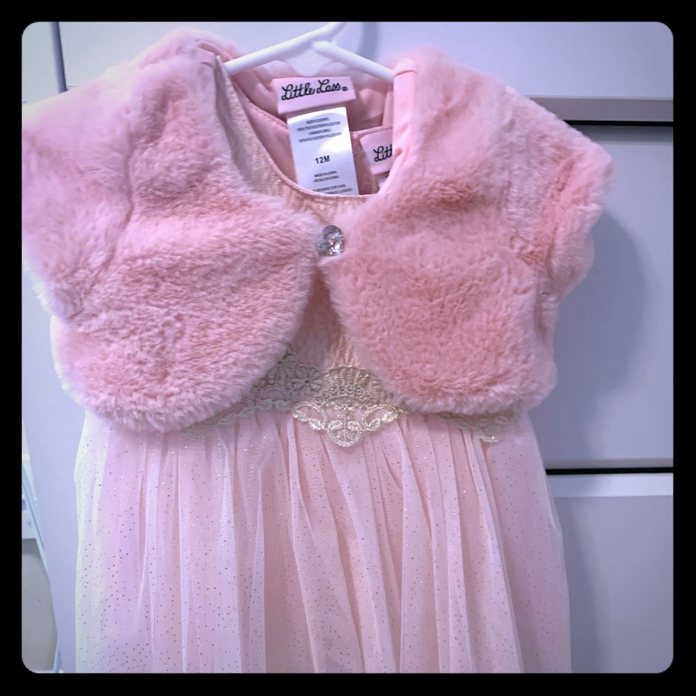 NWOT 12 mo girls Pink Dress w/ Fur jacket